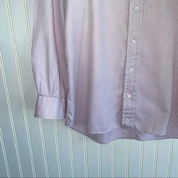 Burberry men’s long sleeve shirt SIZE 16-1/2 R light pink small stripe - Picture 4 of 10